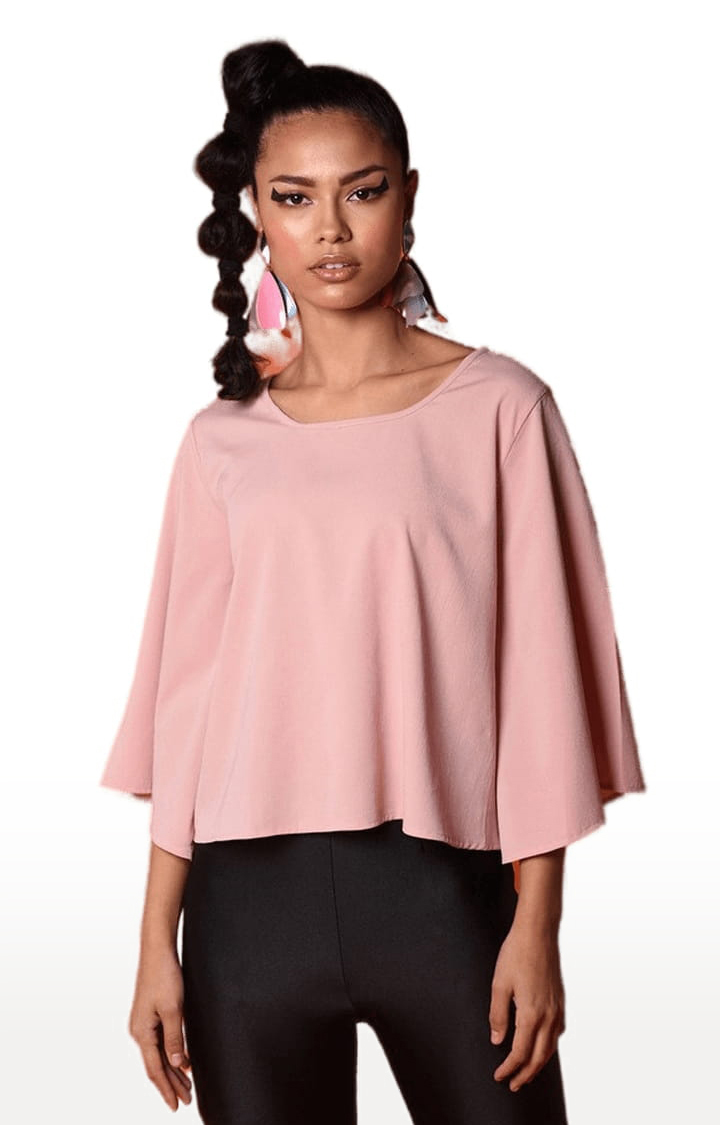 Women's Light Pink Polyester Solid Top