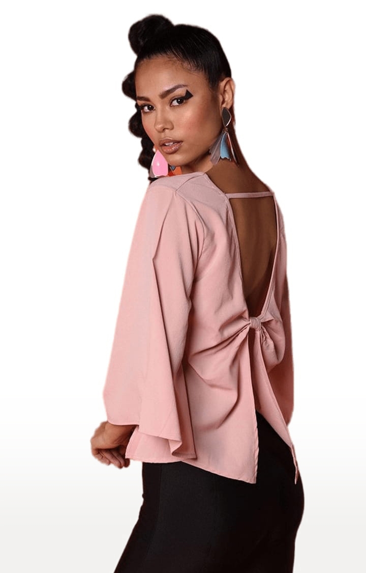 Women's Light Pink Polyester Solid Top