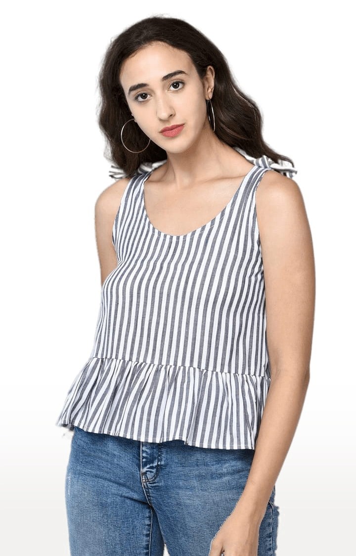 Women's Black Viscose Striped Top