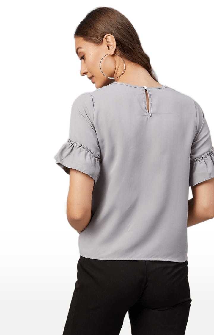 Women's Grey Polyester  Solid Blouson Top