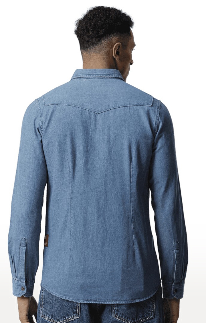Men's Blue Cotton Solid Casual Shirt