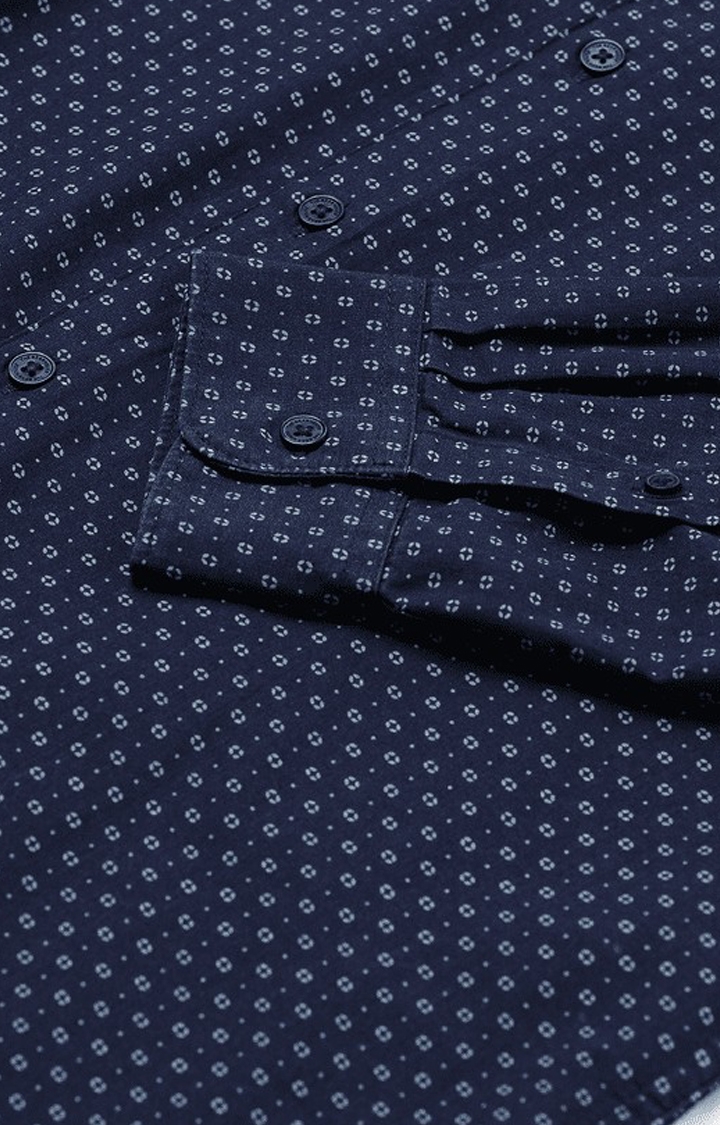 Men's Navy Blue Cotton Printed Casual Shirt
