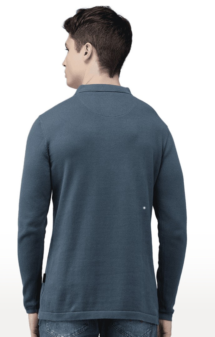Men's Blue Cotton Textured Polo T-shirt