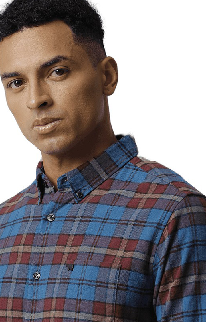 Men's Blue Cotton Checked Casual Shirt