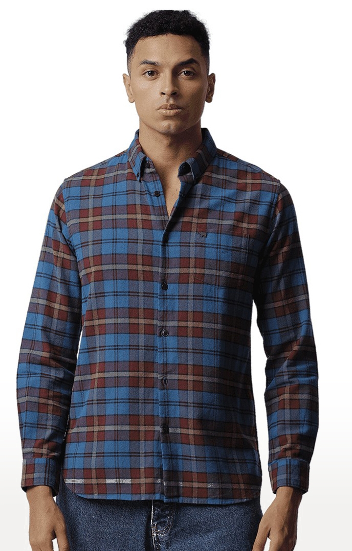 Men's Blue Cotton Checked Casual Shirt