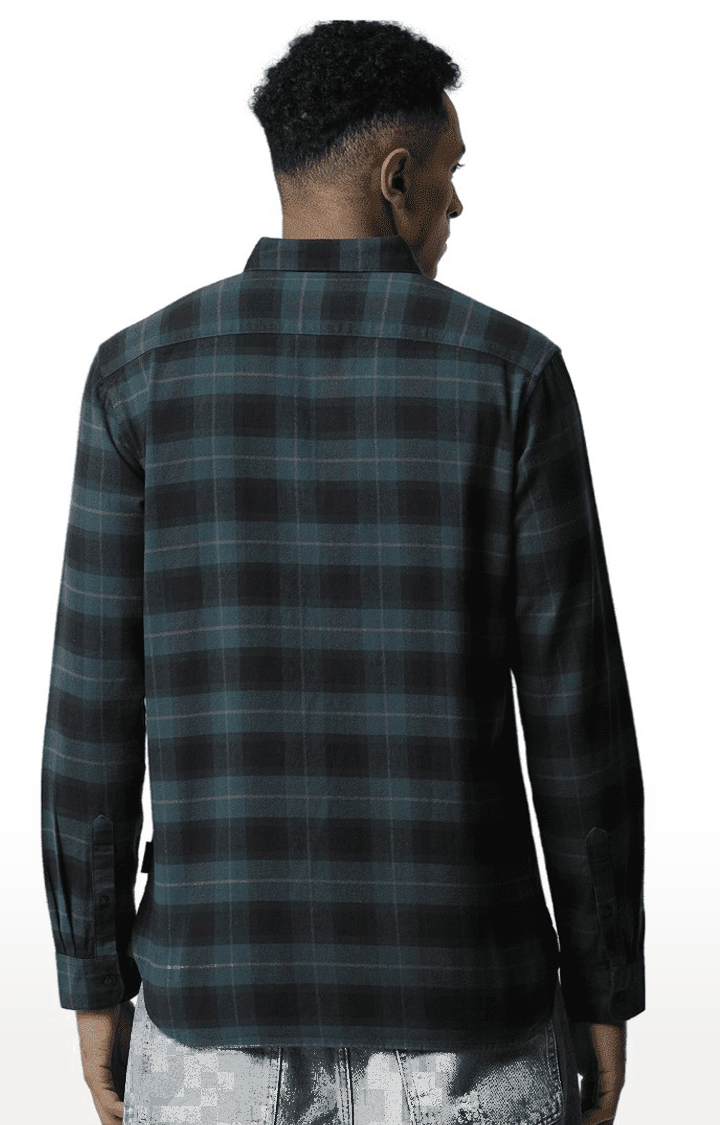 Men's Green Cotton Chequered Casual Shirt