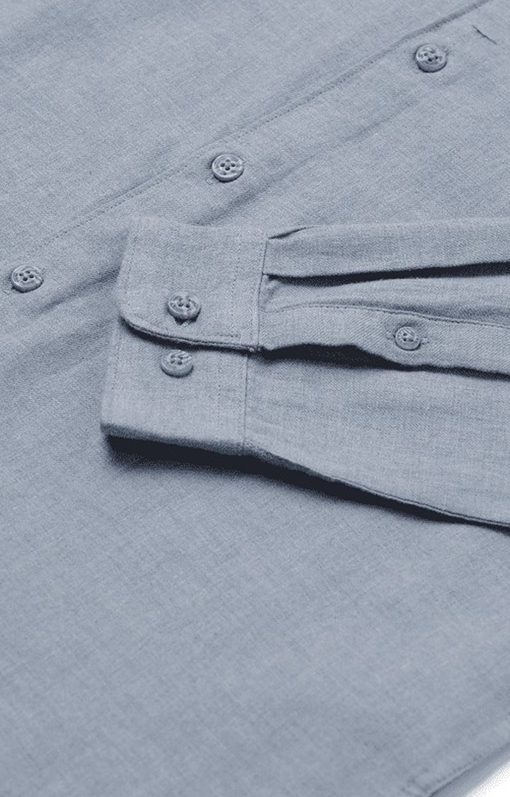 Men's Blue Cotton Solid Casual Shirt