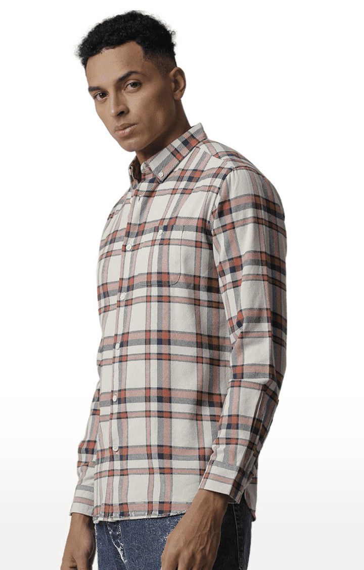 Men's Beige Cotton Chequered Casual Shirt