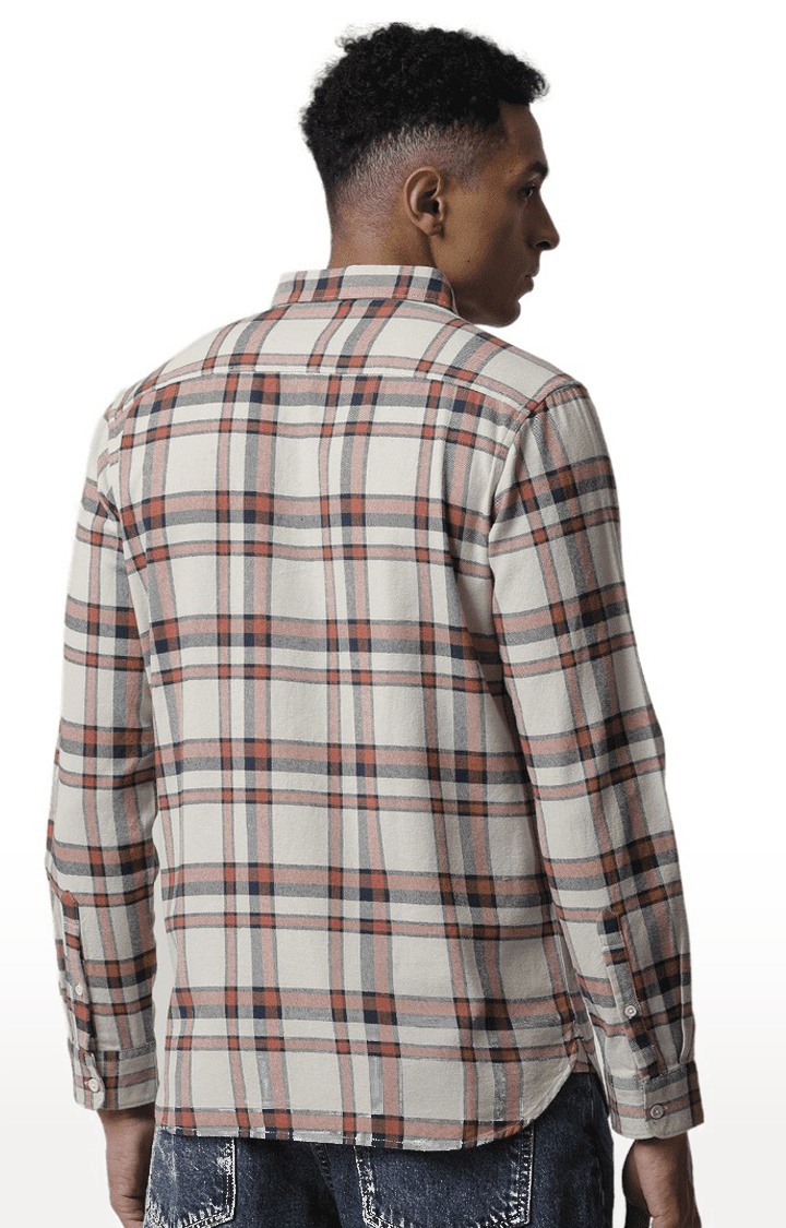 Men's Beige Cotton Chequered Casual Shirt