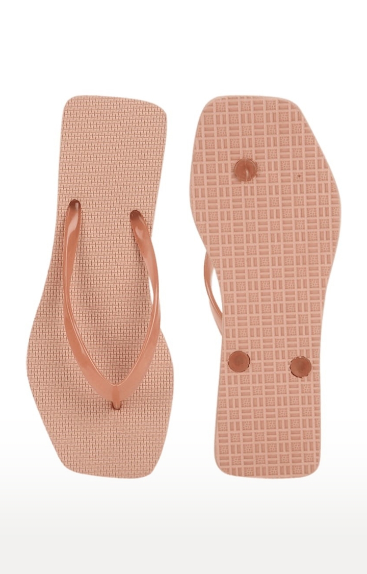 Women's Beige Synthetic Textured Slip On Flip Flops