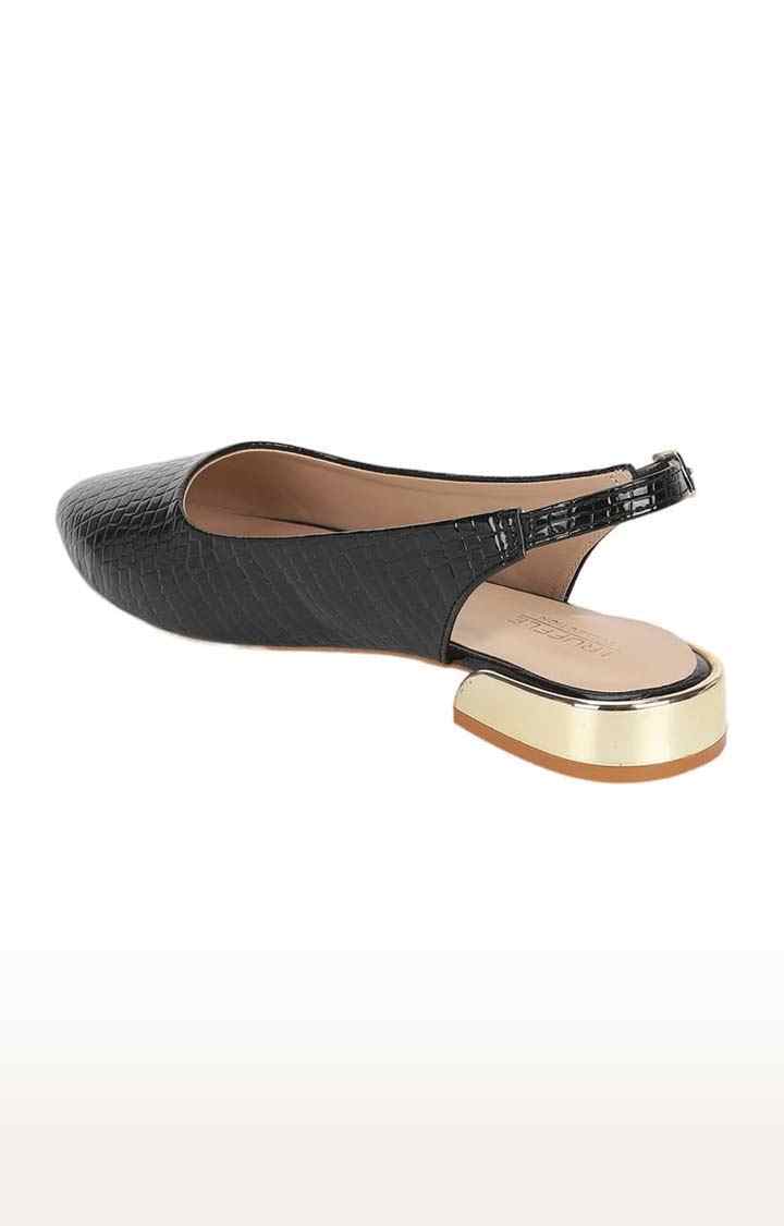 Women's Black Synthetic Leather Textured Buckle Ballerinas