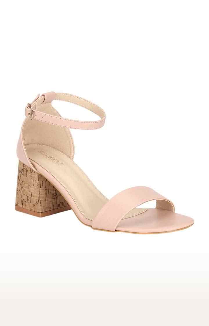Women's Pink PU Solid Buckle Block Heels