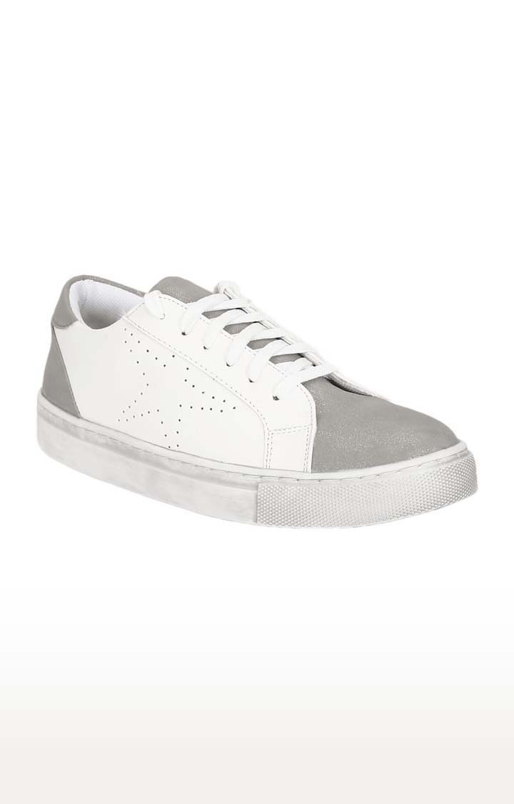 Truffle Collection | Women's White PU Colourblock Lace-Up Sneakers