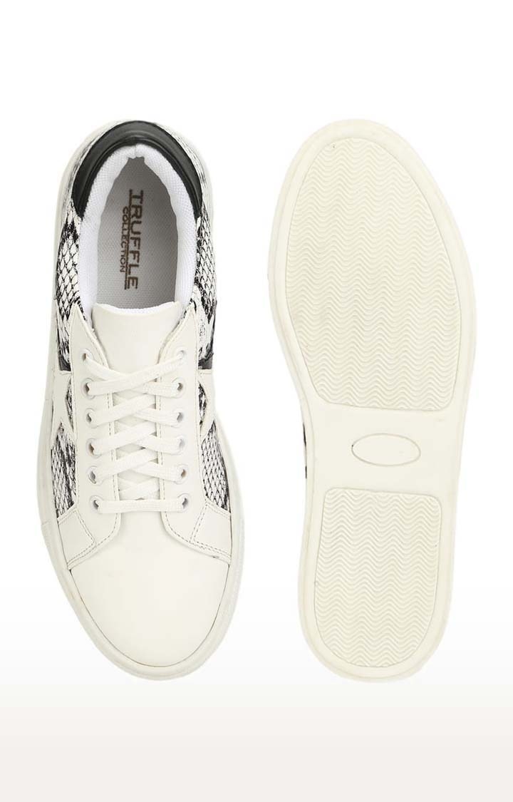 Women's White PU Printed Lace-Up Sneakers