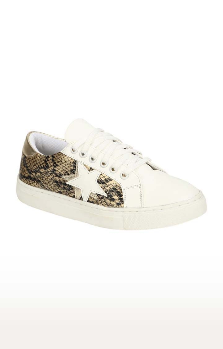 Women's Gold PU Printed Lace-Up Sneakers