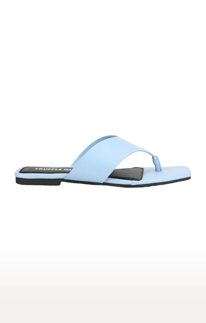 Women's Blue PU Solid Flat Slip-ons