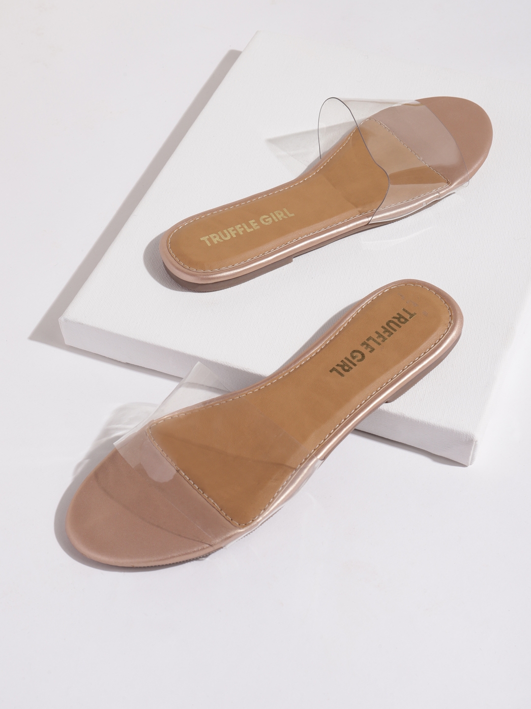 Rose Gold PU Flat Perspex Sandals