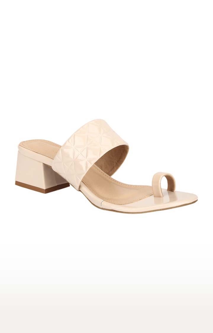 Truffle Collection | Women's Beige Synthetic Leather Textured Slip On Block Heels