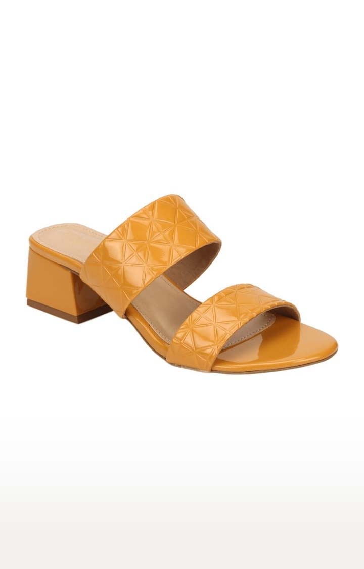 Women's Yellow Synthetic Leather Textured Slip On Block Heels