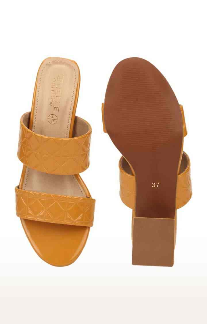 Women's Yellow Synthetic Leather Textured Slip On Block Heels