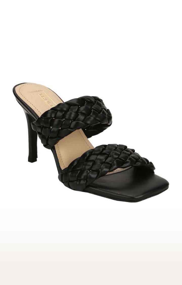 Women's Black PU Quilted Slip On Stilettos