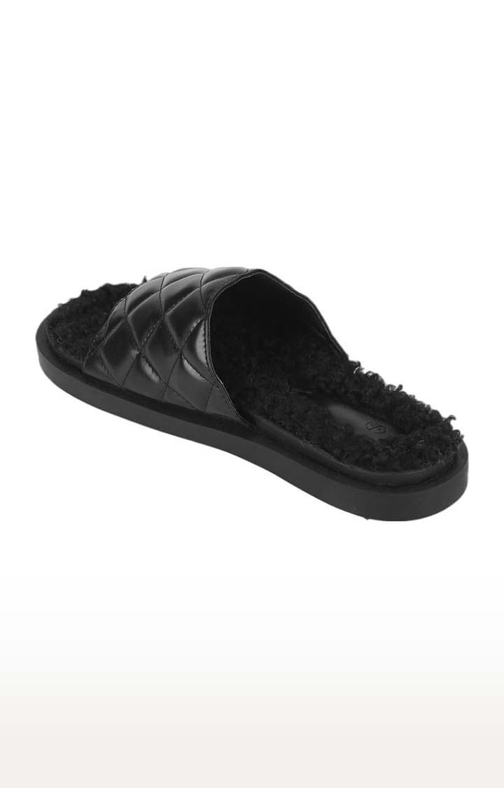 Women's Black PU Quilted Flat Slip-ons