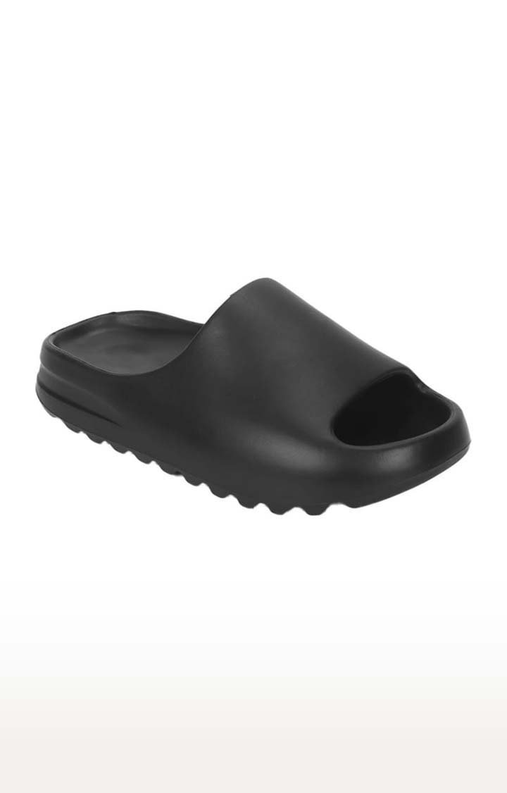 Women's Black PU Solid Slip On Flip Flops