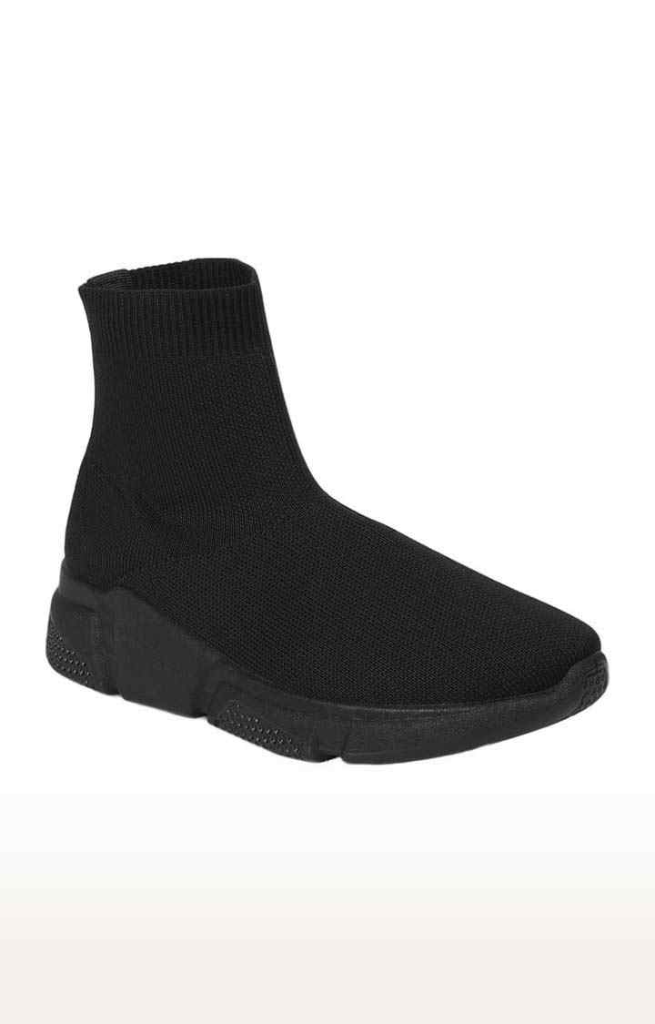 Women's Black Mesh Solid Slip On Boot