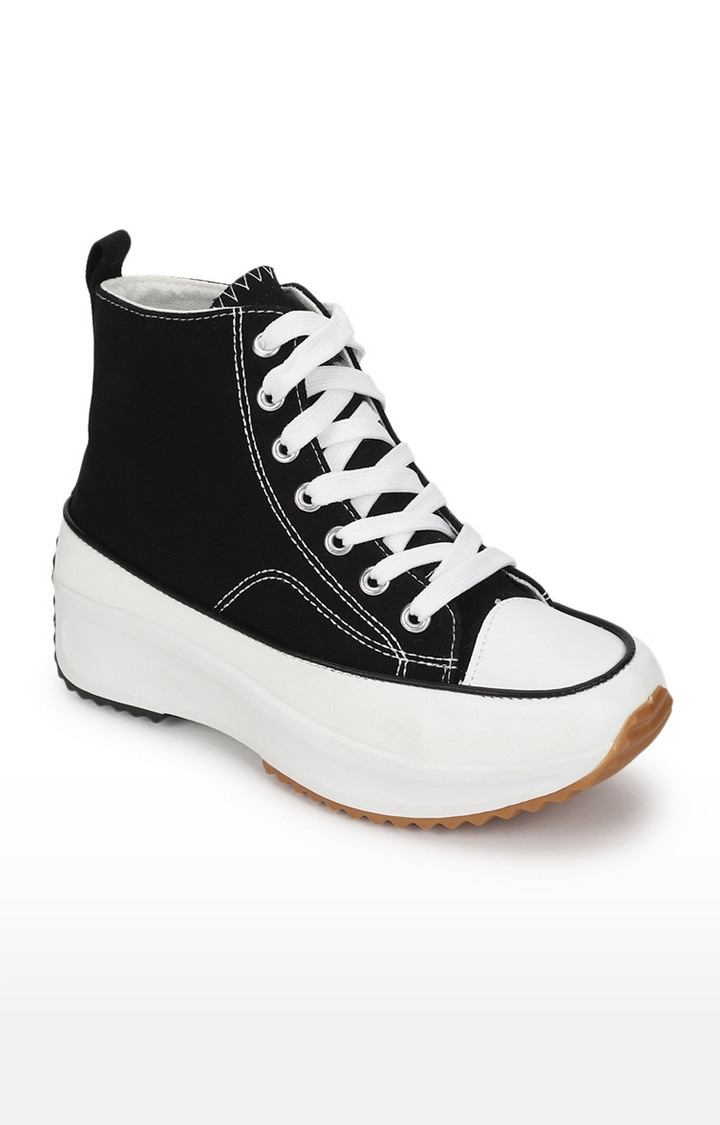 Women's Black Canvas Lace Up Sneakers