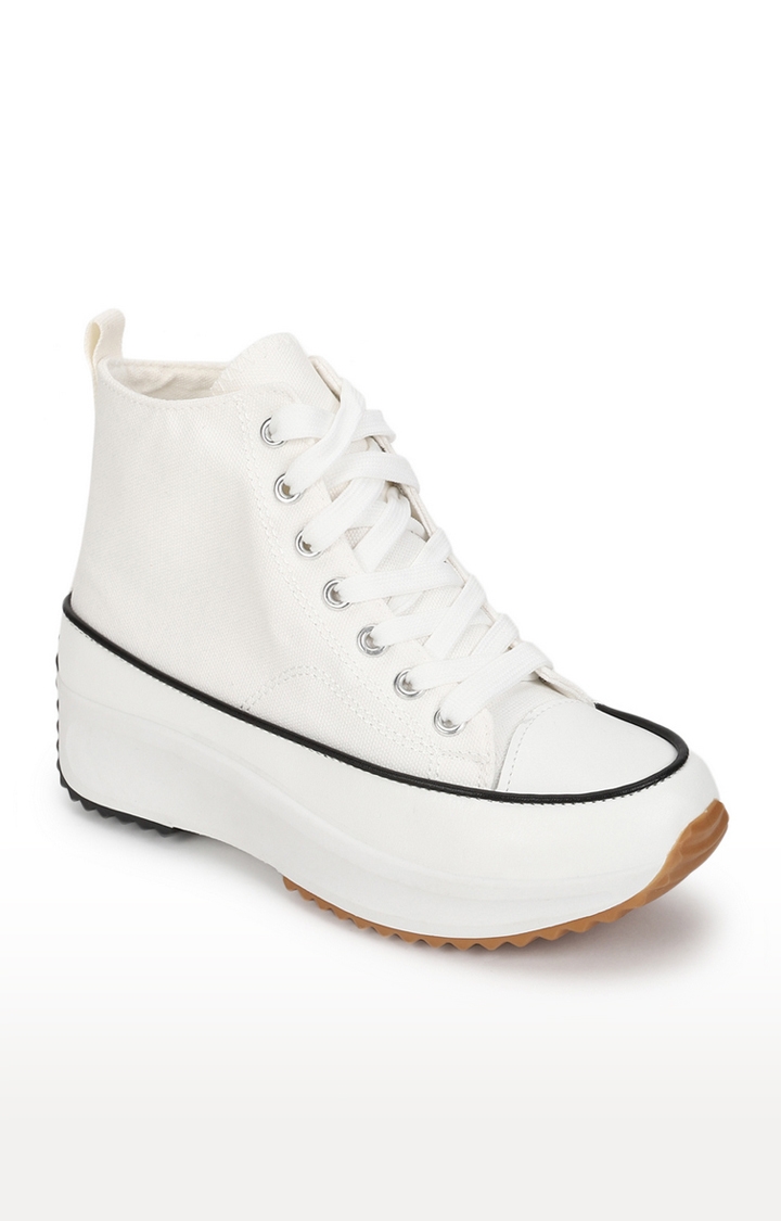 Truffle Collection | Women's White Canvas Lace Up Sneakers