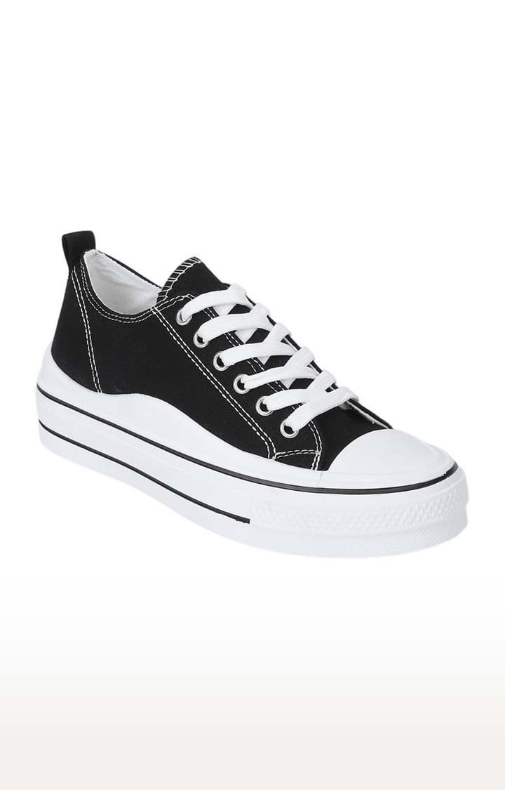 Women's Black Canvas Solid Lace-Up Sneakers