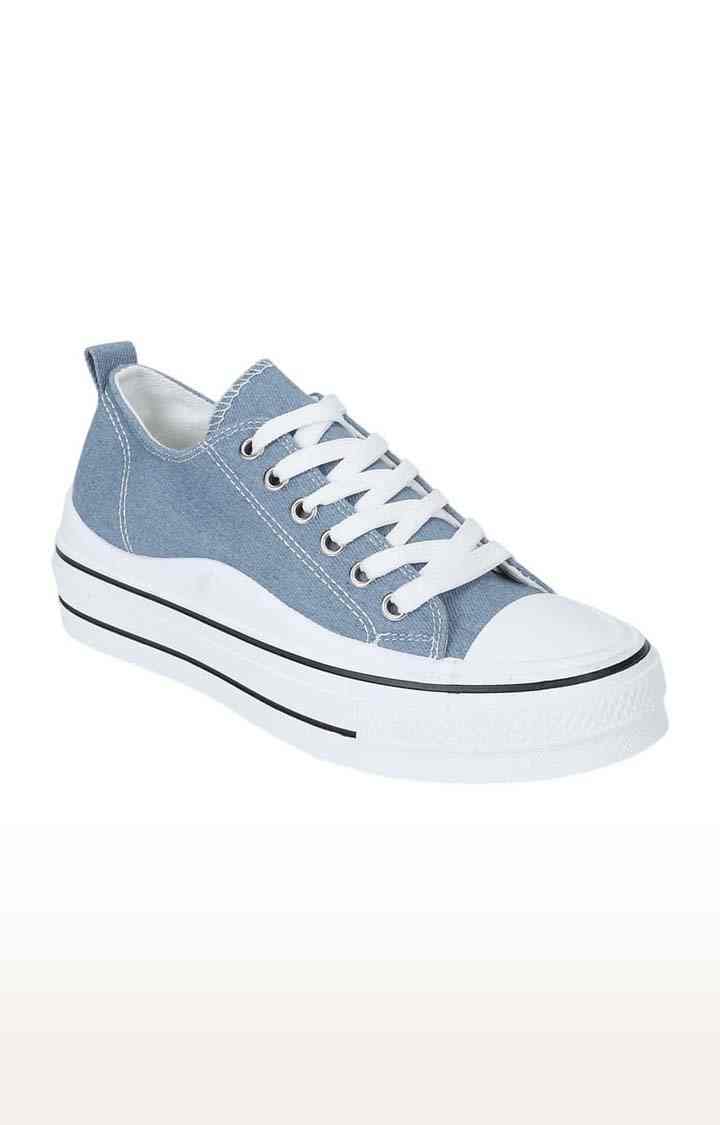 Women's Blue Canvas Solid Lace-Up Sneakers