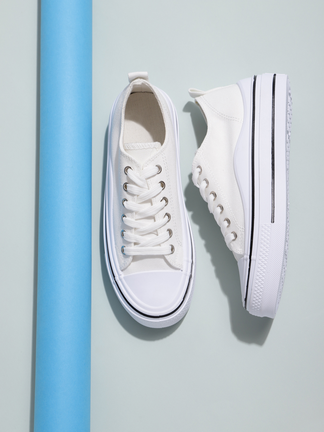 White Canvas Lace-Up Sneakers