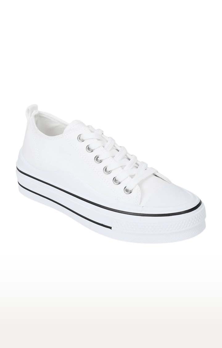 Women's White Canvas Solid Lace-Up Sneakers