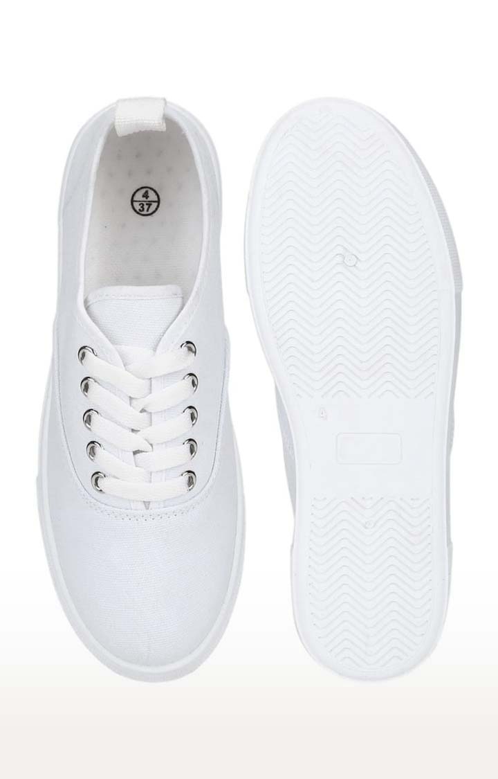 Women's White Canvas Solid Lace-Up Trainers