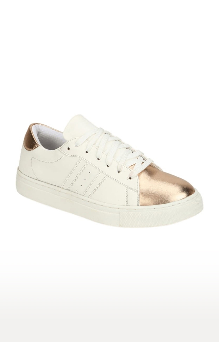 Women's White PU Solid Lace-Up Sneakers