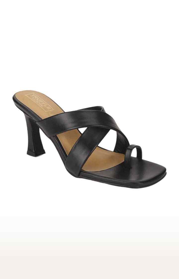 Truffle Collection | Women's Black PU Solid Slip On Stilettos