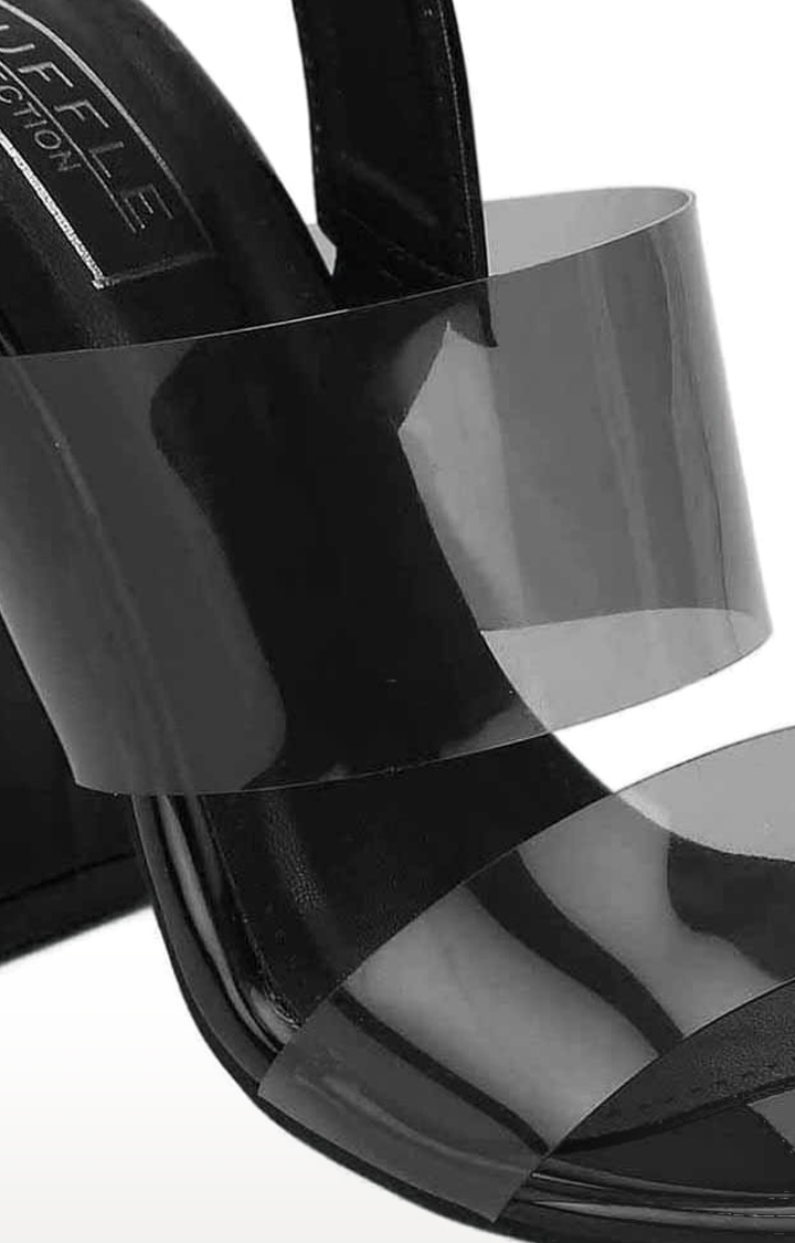 Women's Black PU Solid Backstrap Block Heels