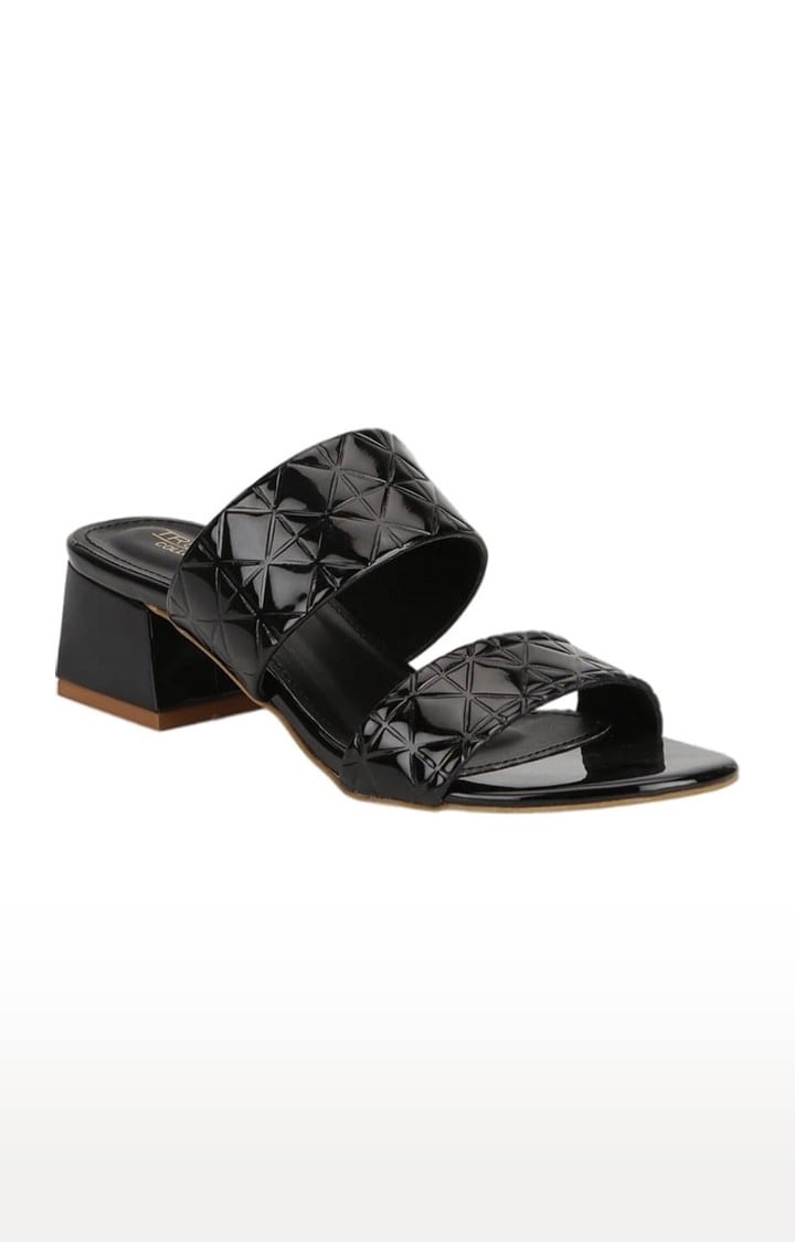 Women's Black Synthetic Textured Slip On Block Heels