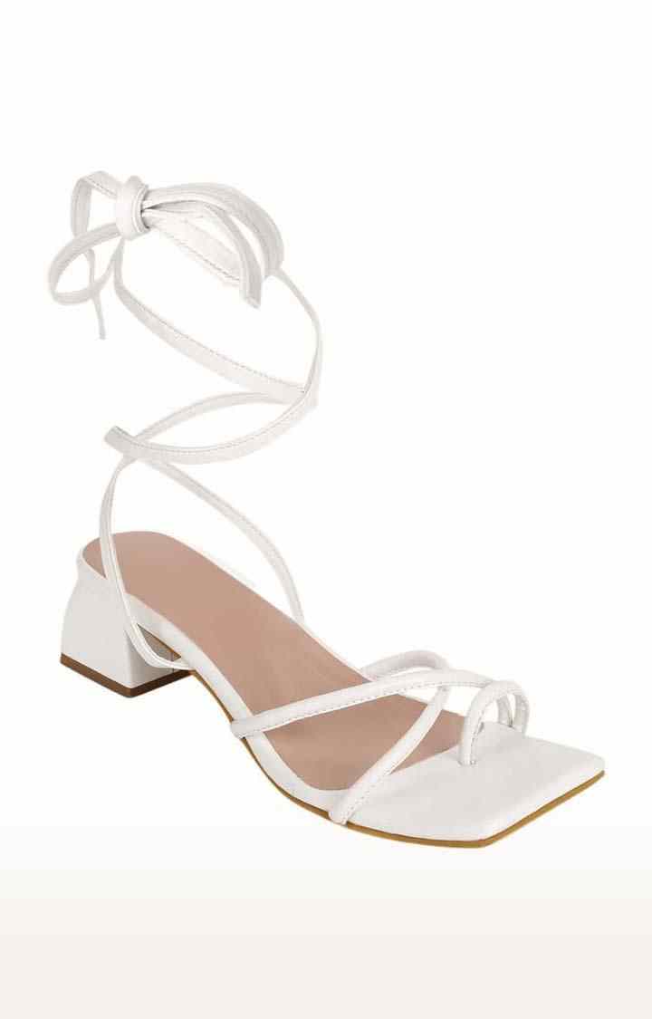 Women's White PU Solid Lace-Up Sandals