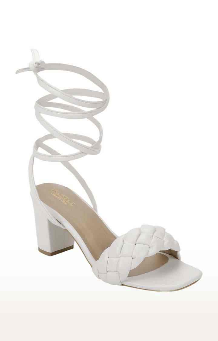 Women's White PU Solid Lace up Block Heels