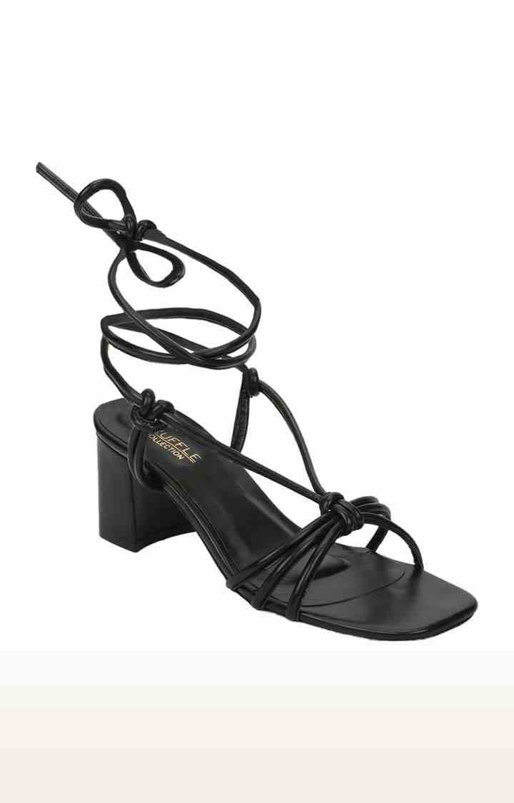Women's Black PU Solid Lace up Block Heels