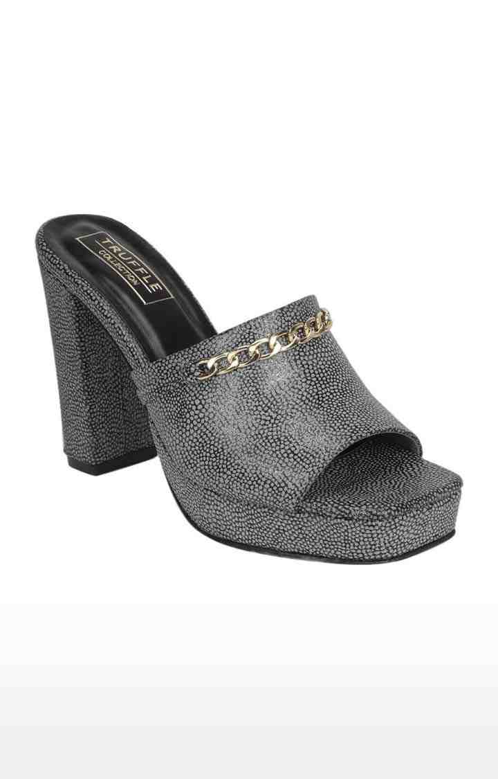 Truffle Collection | Women's Black PU Printed Slip On Block Heels