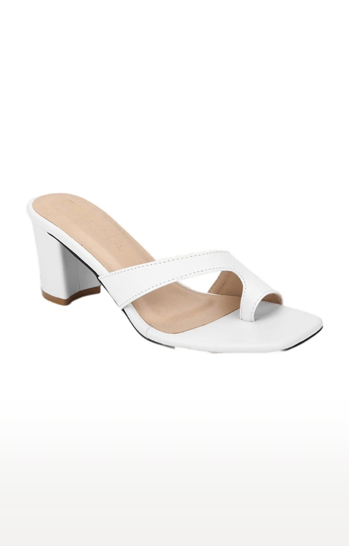 Truffle Collection | Women's White PU Solid Slip On Block Heels