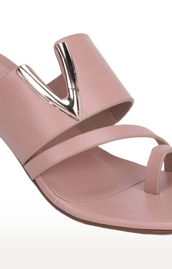Women's Pink PU Solid Slip On Kitten Heels