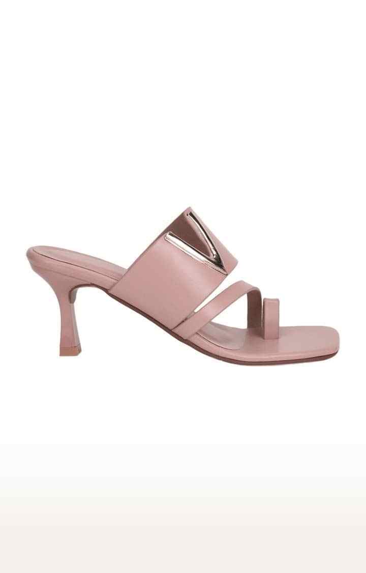 Women's Pink PU Solid Slip On Kitten Heels