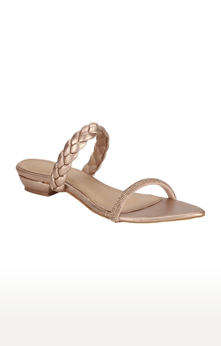 Women's Gold PU Solid Flat Slip-ons