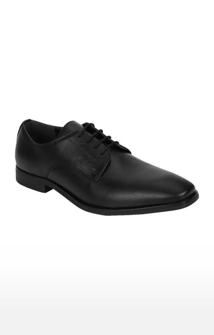 Truffle Collection | Men's Black PU Solid Lace-Up Formal Lace-ups