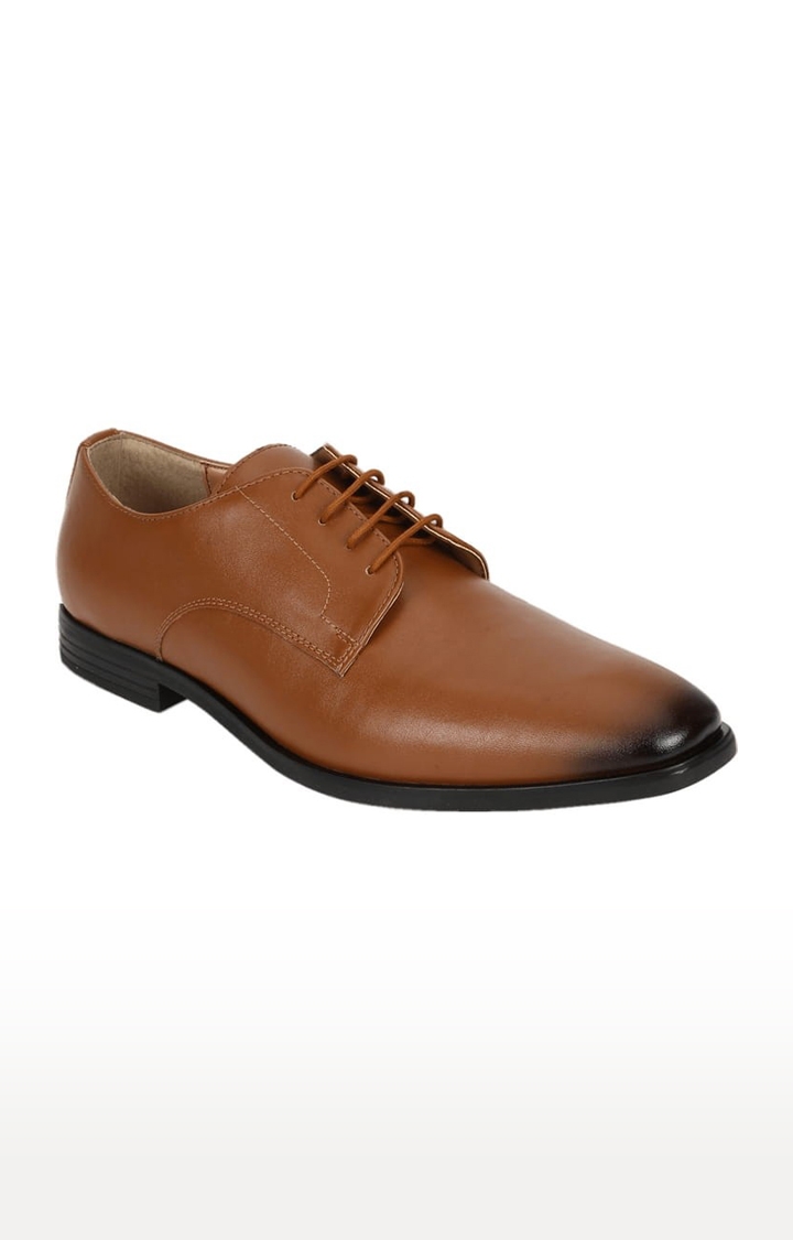 Truffle Collection | Men's Brown PU Solid Lace-Up Formal Lace-ups