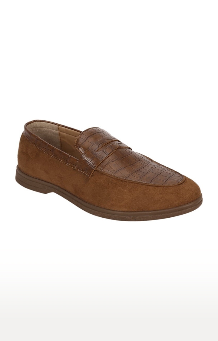 Men's Brown PU Textured Slip On Loafers